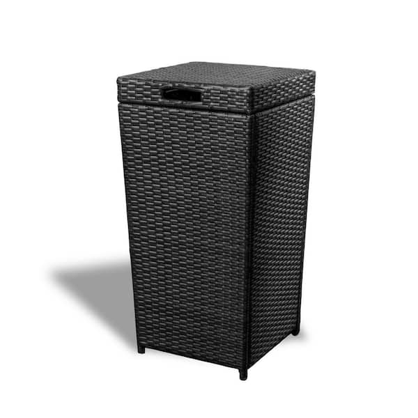 35 Gal. Black Wicker Rattan Outdoor Trash Can with Lid for Outdoor Patio
