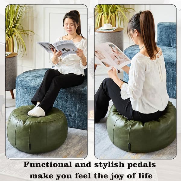 Waterproof Faux Leather Green Ottoman Cover Moroccan Style