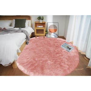 Faux Sheepskin Fur Pink 8 ft. Round Fuzzy Cozy Furry Rugs Area Rug