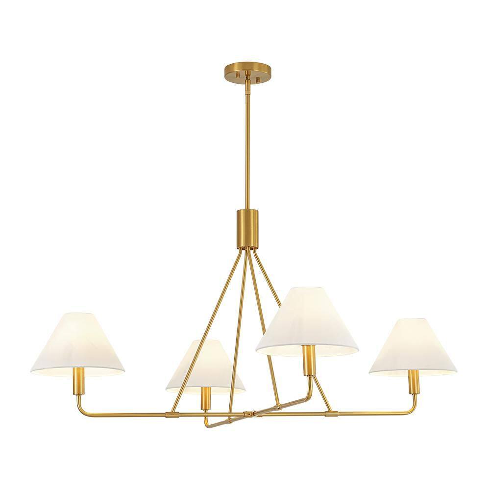 Solea 44.9 in. 4-Light Classic Modern Brass Linear Cone Chandeliers With Minimalist Fabric Linen Shade price history on PriceWatchPro