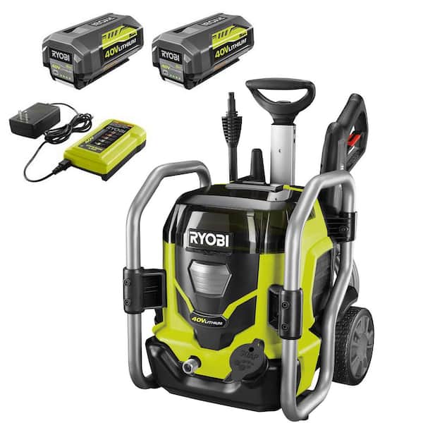 RYOBI 40V 1500 PSI 1.2 GPM Cordless Cold Water Electric Pressure Washer with (2) 5.0 Ah Batteries and Charger