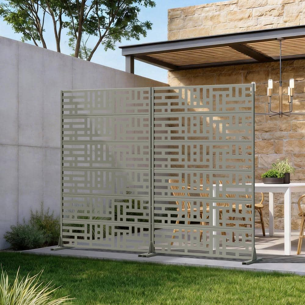 94 in. W x 72 in. H Olive Gray Galvanized Steel Freestanding Interlocking Block Cut Garden Privacy Screen (2-Pack) price history on PriceWatchPro
