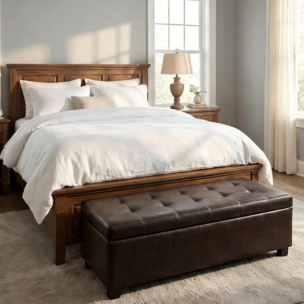 Clarix Brown Tufted PU Leather Flip-Top Entryway Storage Ottoman Bench