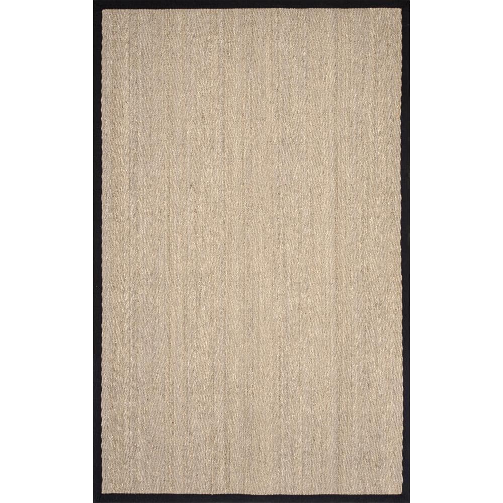 Elegant Herringbone Seagrass 4' x 6' Oval Area Rug in Black