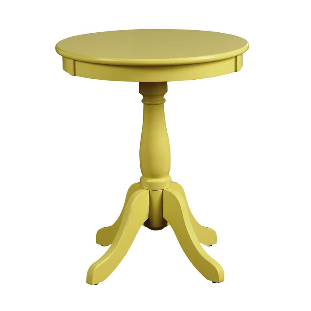 Elegant Light Yellow Round Pedestal Wood Side Table