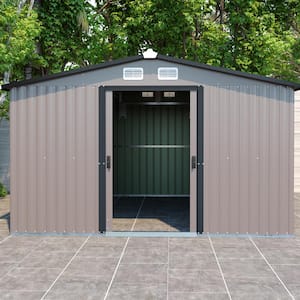 Brown 10 ft. x 12 ft. Metal Shed Outdoor Storage, with Lockable for Backyard Patio, Lawn and Garden (120 sq. ft.)