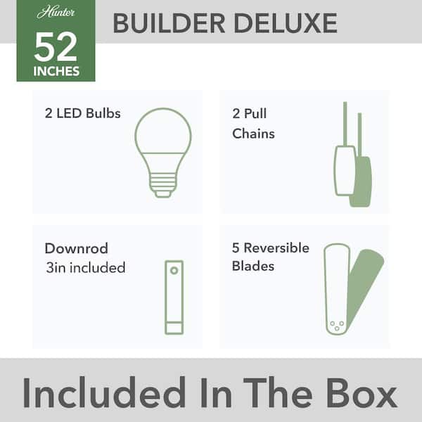 Hunter - Builder Deluxe 52 in. Indoor Brushed Nickel Ceiling Fan with Light Kit