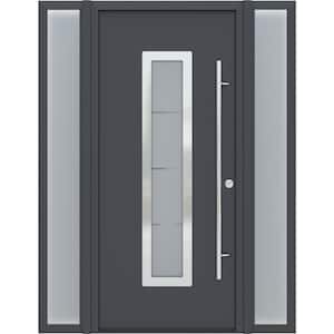 ARGOS 61 in. W. x 82 in. Left-Hand Inswing Left/Right Frosted Anthracite White Steel Prehend Front Door Hardware Kit