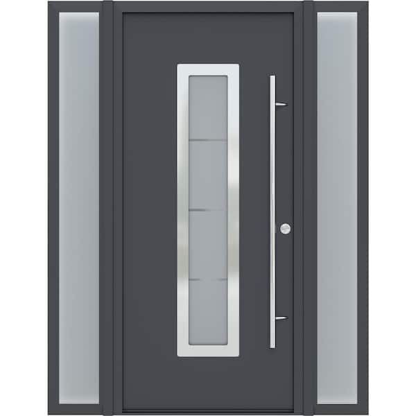 Belldinni ARGOS 61 in. W. x 82 in. Left-Hand Inswing Left/Right Frosted Anthracite White Steel Prehung Front Door Hardware Kit