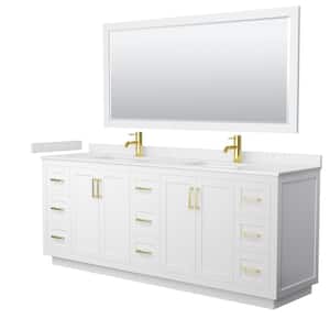 Miranda 84 in. W x 22 in. D x 33.75 in. H Double Sink Bath Vanity in White with Carrara Cultured Marble Top and Mirror