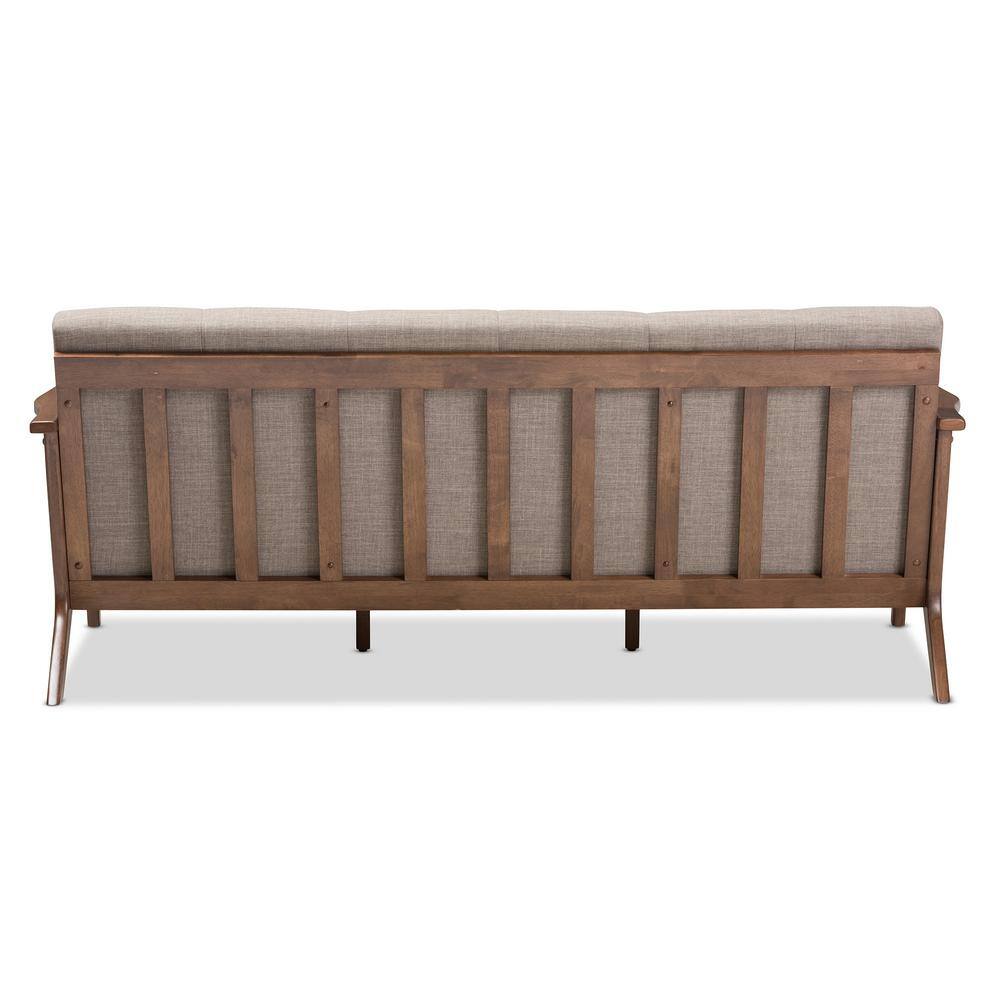 Walnut Brown and Light Grey Faux Leather Tufted 3-Seater Sofa