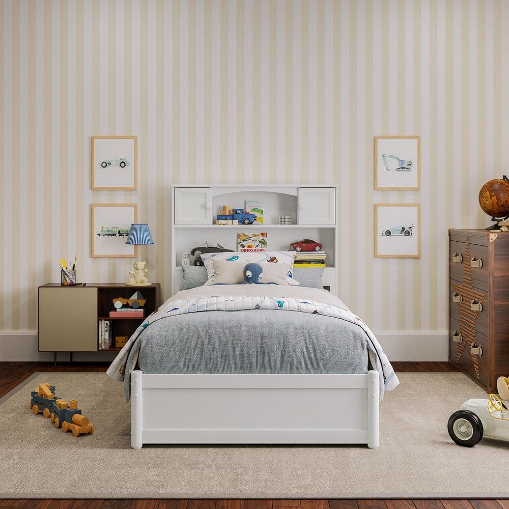 Hadley Twin White Wood Platform Bed with Storage Drawers