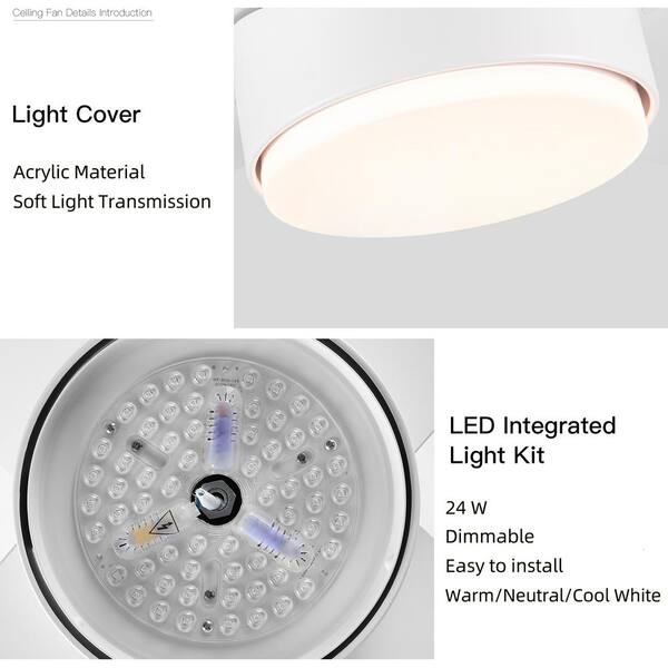 YUHAO 44 in. Integrated LED Light Indoor Matte White Ceiling