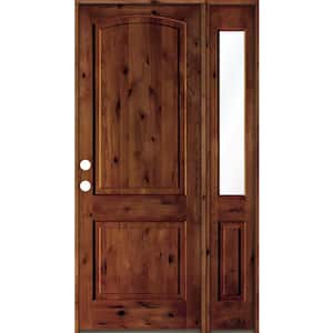 50 in. x 96 in. Knotty Alder 2 Panel Right-Hand/Inswing Clear Glass Red Chestnut Stain Wood Prehung Front Door