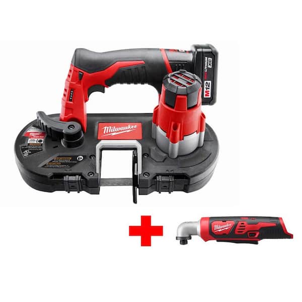 Milwaukee M12 12V Lithium-Ion Cordless Sub-Compact Band Saw Kit with (1) 3.0 Ah Battery, Charger and M12 Right Angle Impact Driver