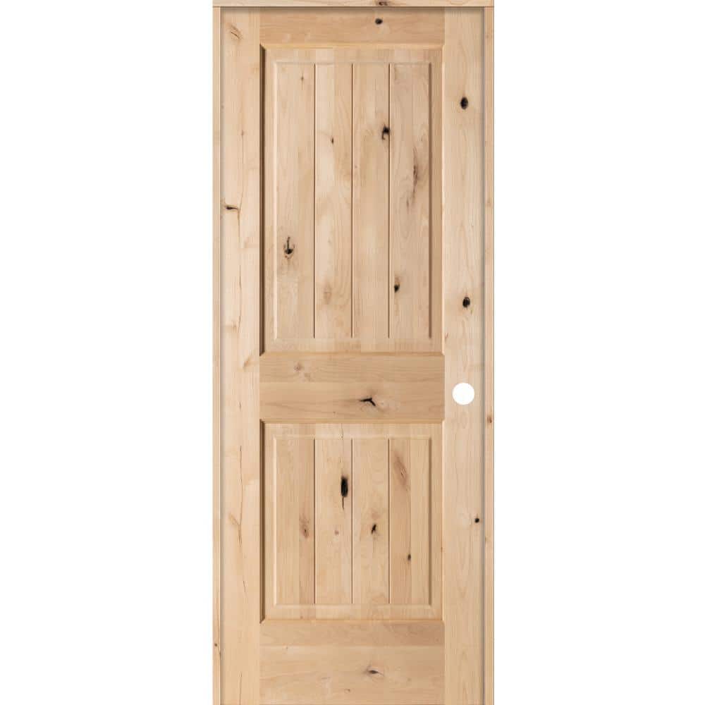 30 in. x 80 in. Knotty Alder 2 Panel Square Top V-Groove Solid Wood Left-Hand Single Prehung Interior Door price history on PriceWatchPro