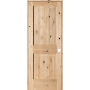 30 in. x 80 in. Knotty Alder 2 Panel Square Top V-Groove Solid Wood Left-Hand Single Prehung Interior Door
