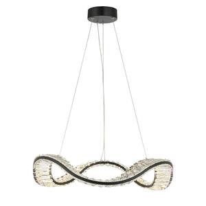 Verdant 1-Light Integrated LED Matte Black Wave Chandelier with Crystal Accents