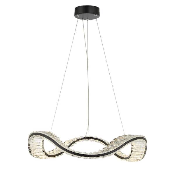 Home Decorators Collection Verdant 1-Light Integrated LED Matte Black Wave Chandelier with Crystal Accents