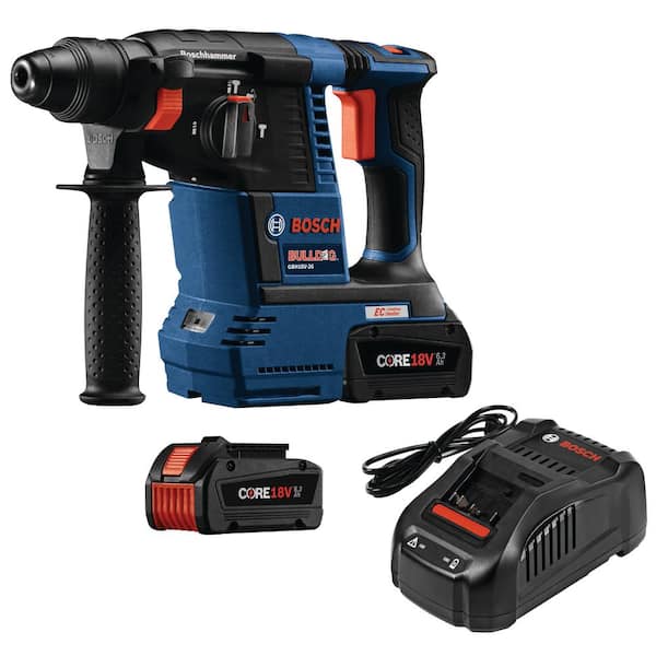 Bosch Bulldog 18-Volt Cordless 1 in. SDS-Plus Variable Speed Rotary Hammer Kit with 2 CORE 18-Volt 6.3Ah Batteries