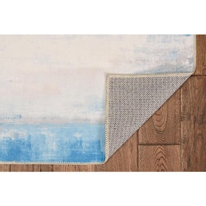 Washable Watercolor Ivory/Blue 5 ft. x 7 ft. Area Rug