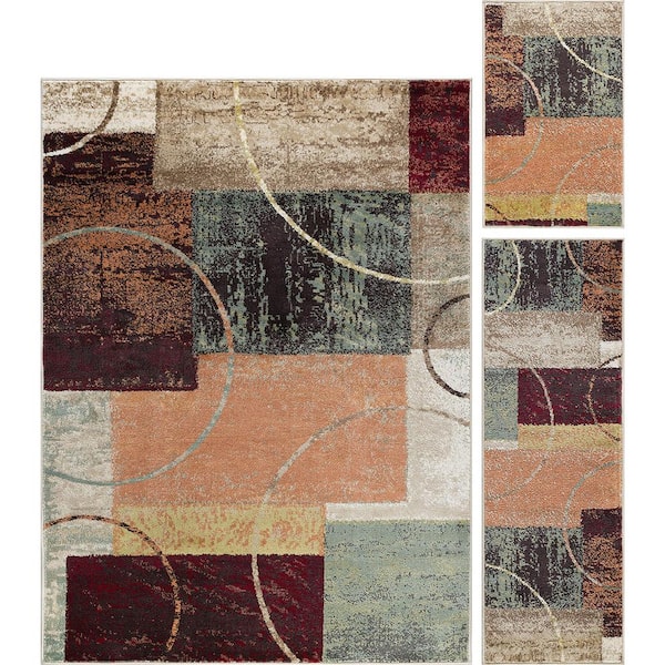 Tayse Rugs Deco Multi-Color 5 ft. x 7 ft. Abstract 3-Piece Rug Set
