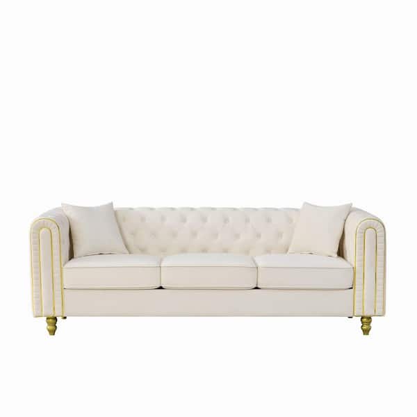 Noble House Warwick 86 in. W Rolled Arm Velvet Tufted 3-Seater