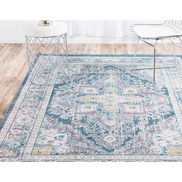 KANADEMONO ラグ　Chic Medallion Blue Rug Artistic Blue Persian Motif Rug 160×230 – KANADEMONO