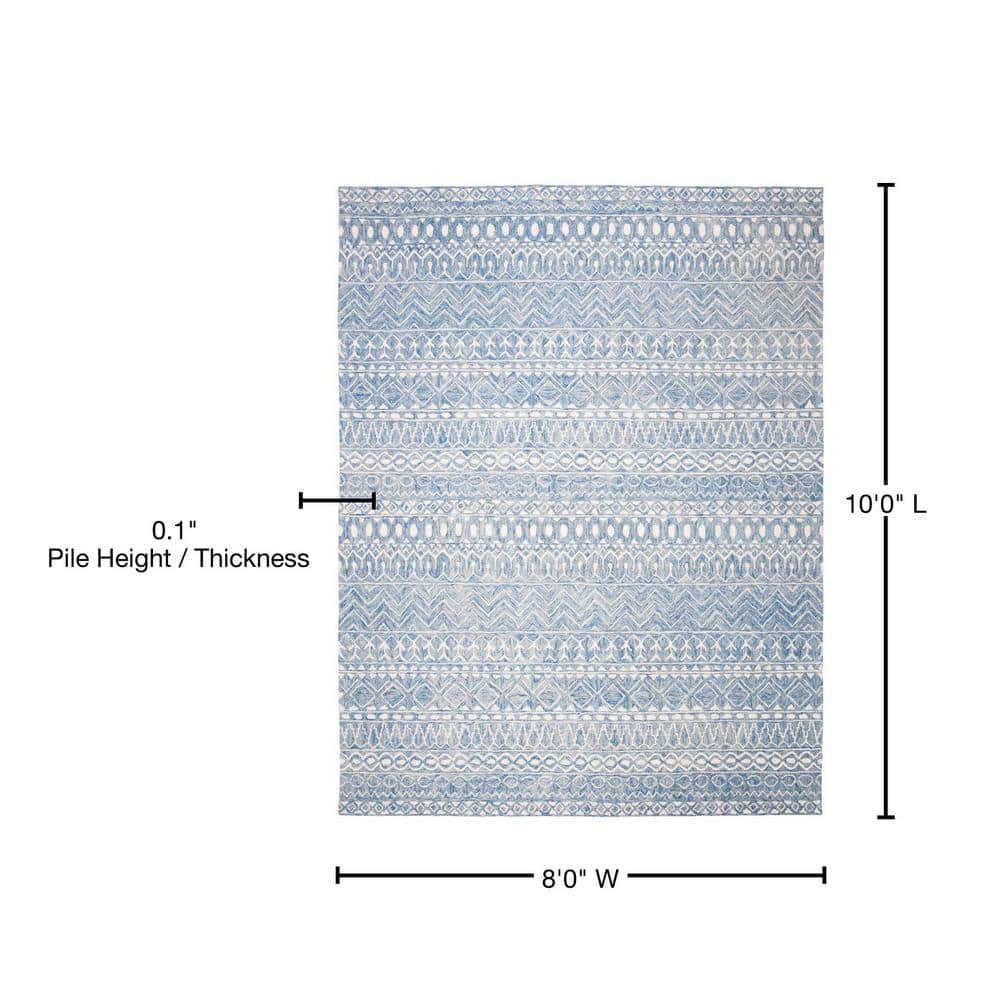 Handmade Tufted Wool Area Rug in Blue/Ivory, 8' x 10'