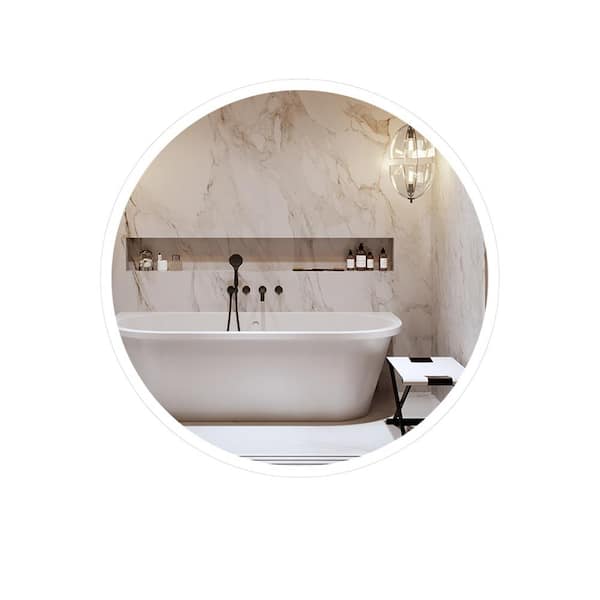 taholi 2 in. W x 32 in. H Round Frameless Wall Bathroom Vanity Mirror LED Smart Mirror in White