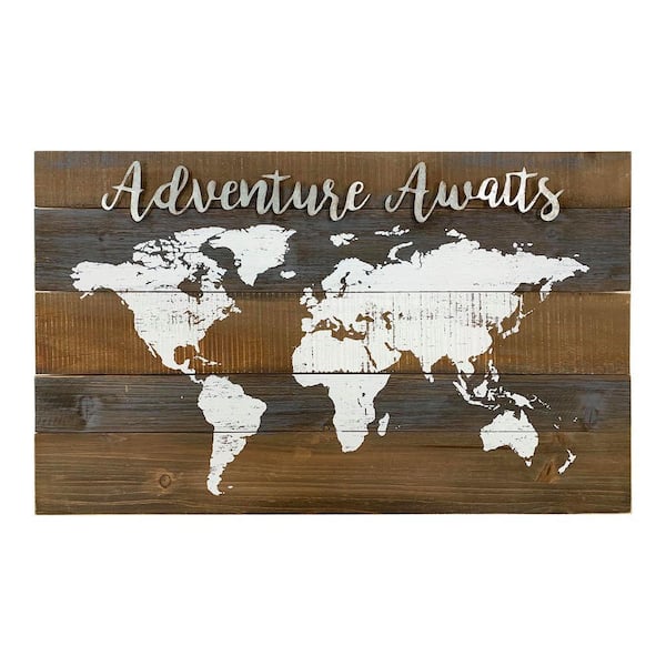 PARISLOFT Farmhouse Adventure Awaits World Map Wood Wall