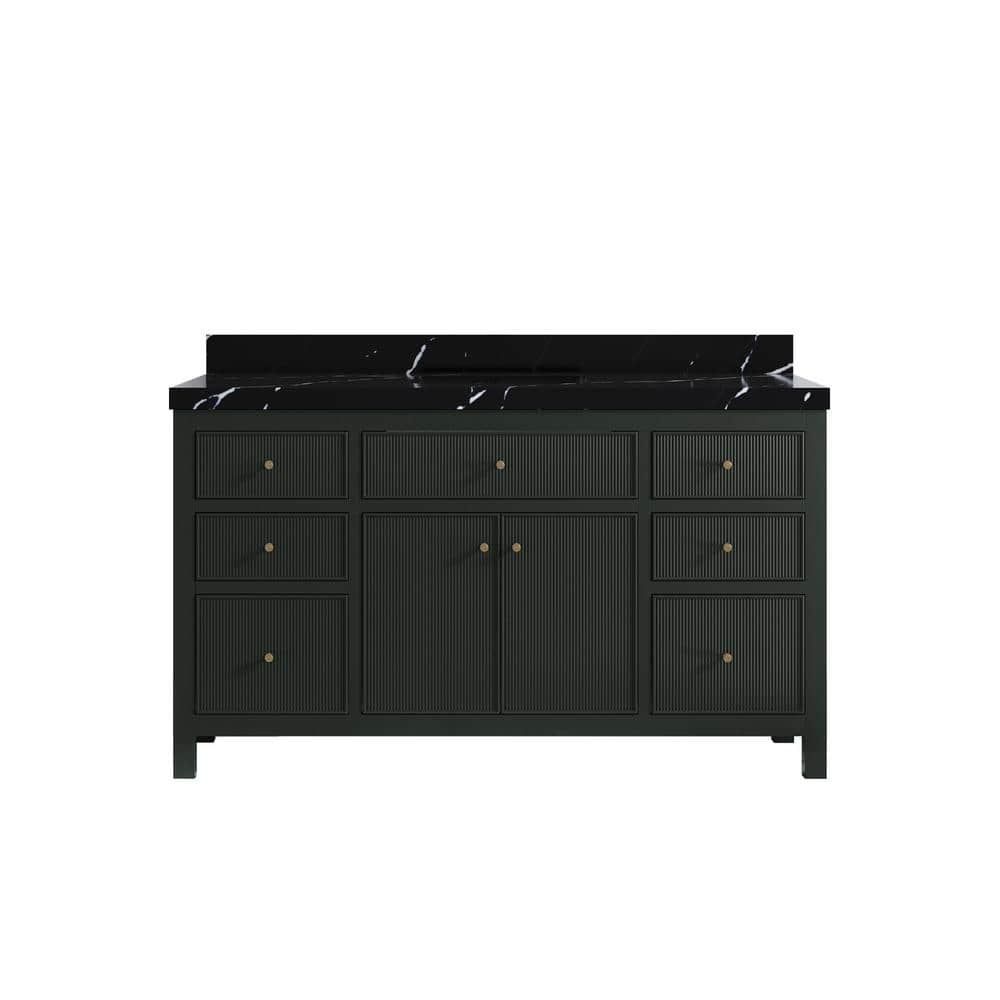 Willow Collections Sonoma 60 in. Single Sink Freestanding Dark Green Bath Vanity with Calacatta ...