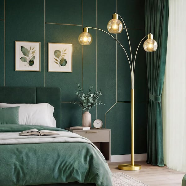 ROTTOGOON 73 in. Gold Industrial 3-Light LED Arc Tree Floor Lamp
