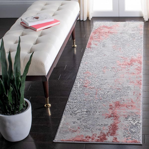 Meadow 2 ft. x 13 ft. Light Gray/Pink Marble Paisley Runner Rug