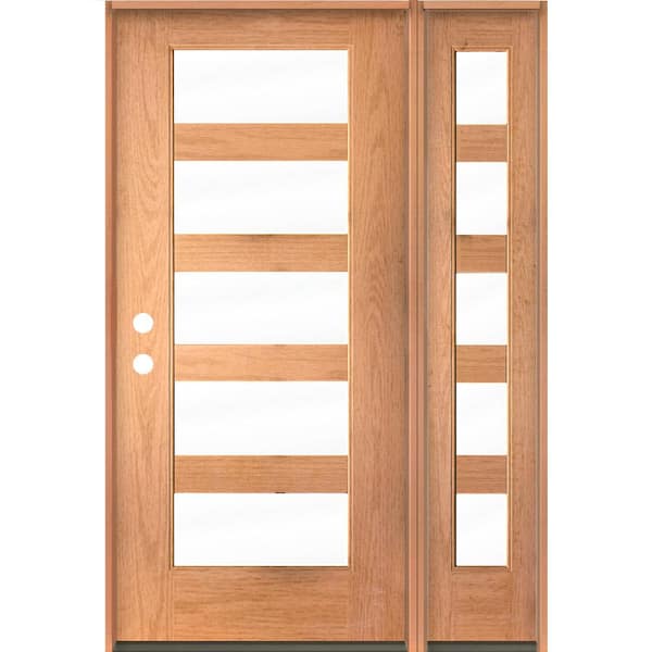 Krosswood Doors ASCEND Modern 50 in. x 80 in. 5-Lite Right-Hand/Inswing Clear Glass Teak Stain Fiberglass Prehung Front Door w/RSL