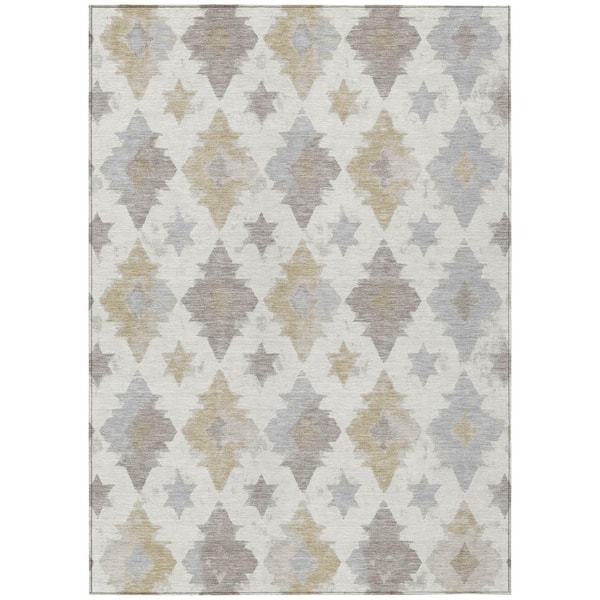 Chantille Machine Washable Indoor/Outdoor Abstract ACN3062 Ivory 5 ft. x 7 ft. 6 in. Area Rug
