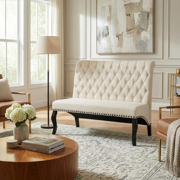 Alisa 46 in. Beige Button Tufted Polyester 2-Seat Loveseat