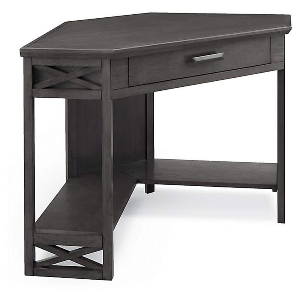 Chisel & Forge Smoke Grey Matte Black Corner Desk with Drawer