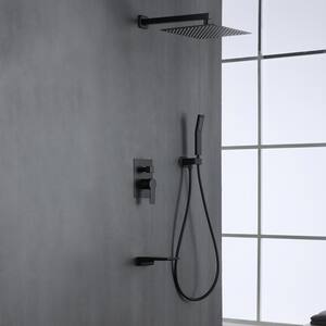 Hall 1-Spray Patterns 12 in. Wall Mount Rainfall Dual Shower Heads with Tub Faucet Anti-Microbial Nozzles in Black
