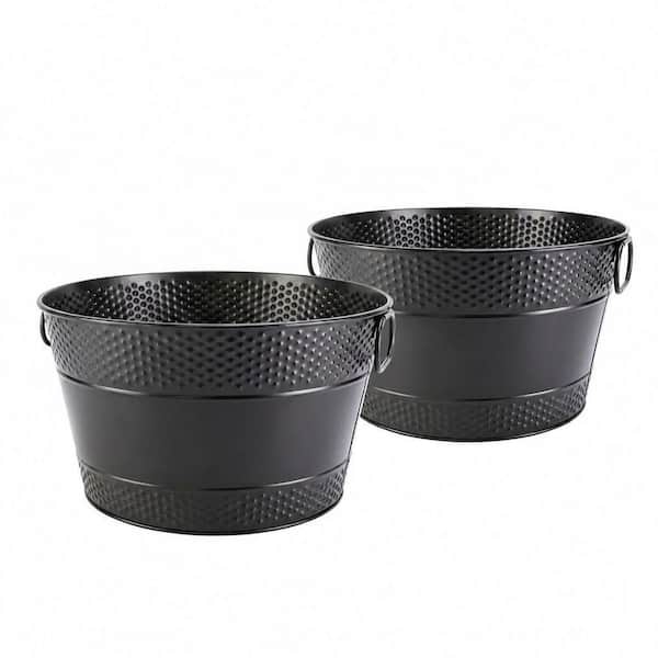 Black Galvanized Metal Beverage Tub Ice Buckets, 2-Piece Set for Parties and Events