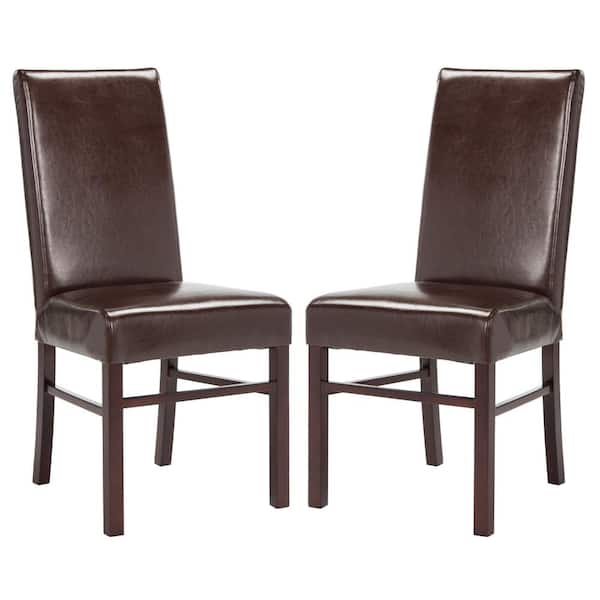 SAFAVIEH Brown Leather Dining Chair (Set of 2)