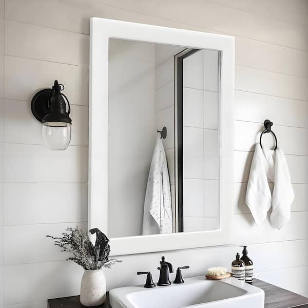 24 in. W x 32 in. H Simple Rectangular White Wood Frame Bathroom Mirror Vanity Mirror Wall Mirror/Floor Mirror