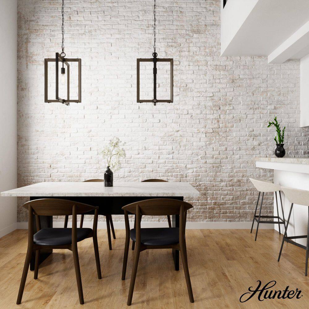 Noble Bronze and Oak 14" Geometric Pendant Light