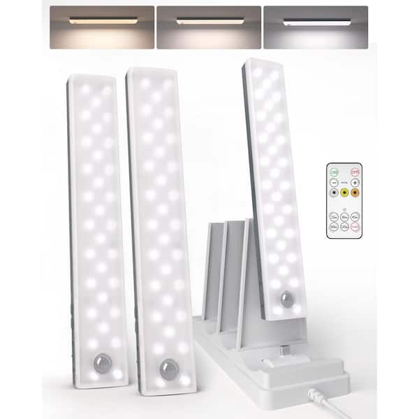 9.06 in. 3-Pack Battery Operated Wireless USB Charging White Integrated LED Linkable Under Cabinet Light, Closet Light