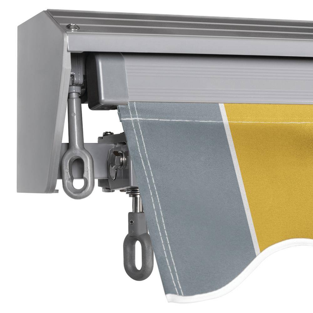 Golden Yellow and Gray Striped Electric Retractable Awning