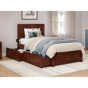 Canyon Walnut Brown Solid Wood Twin Platform Bed with Matching Footboard and Storage Drawers