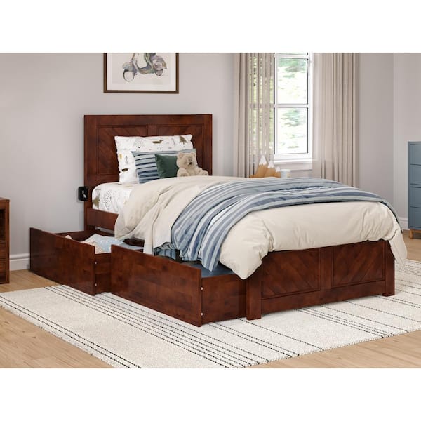 AFI Canyon Walnut Brown Solid Wood Twin Platform Bed with Matching Footboard and Storage Drawers