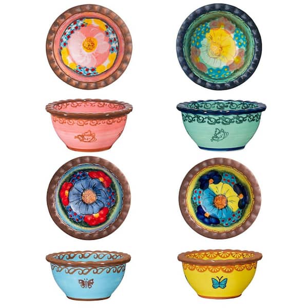 4-Piece Hand-Painted Stackable Ceramic Ramekin Set Small Round Oven Microwave Dishwasher Safe Souffle Dessert Cups