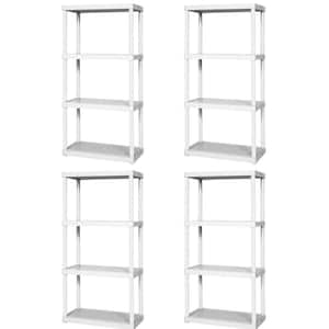 4-Pack White 4-Tier Plastic Garage Storage Shelving Unit (24 in. W x 48 in. H x 12 in. D)