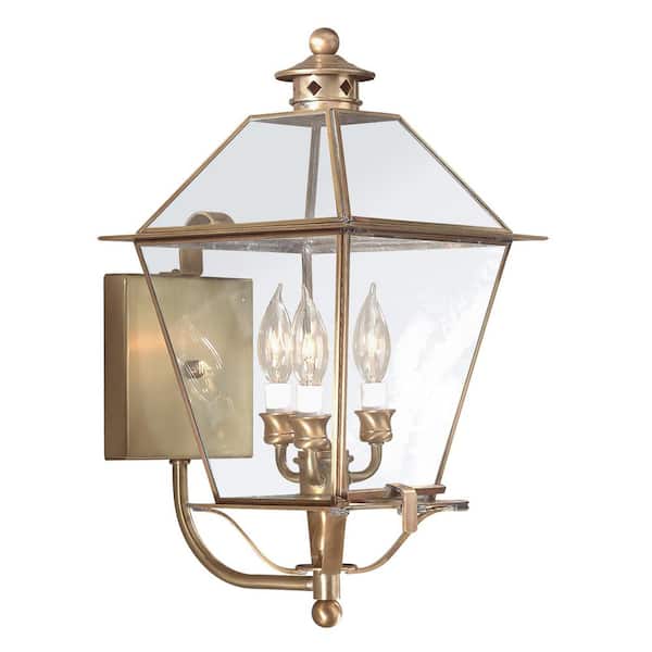 Troy Lighting Montgomery 3-Light Natural Aged Brass Outdoor Wall Mount Lantern